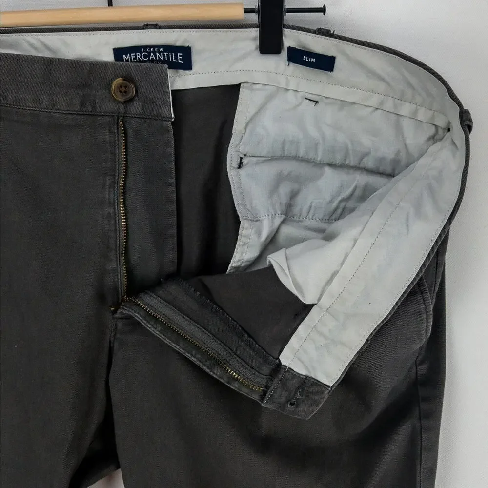 J.Crew Mercantile Flex Slim Chinos Mens 38x32 Gray Stretch Cotton Flat Front